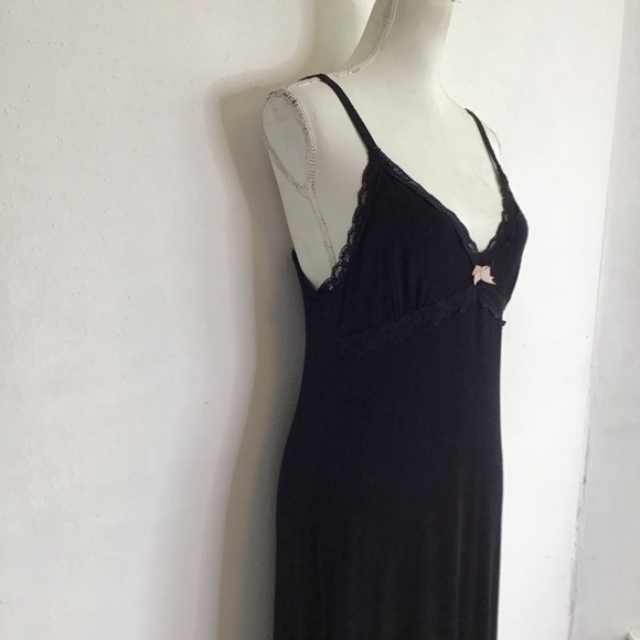 Cynthia Rowley Elegant Black Spaghetti Strap Lace Trim Summer Slip Dress M - Picture 3 of 10